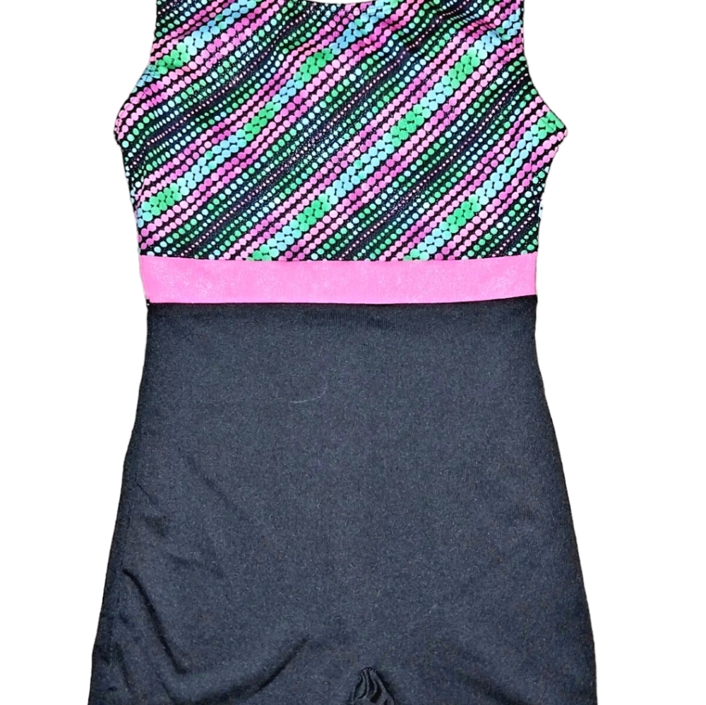 Freestyle Danskin Girls 1 Piece Leotard Dance Black Polka Dot Colors Size 6 / 6X